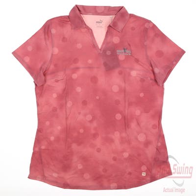 New W/ Logo Womens Puma Polka Dye Polo Small S Pink MSRP $60