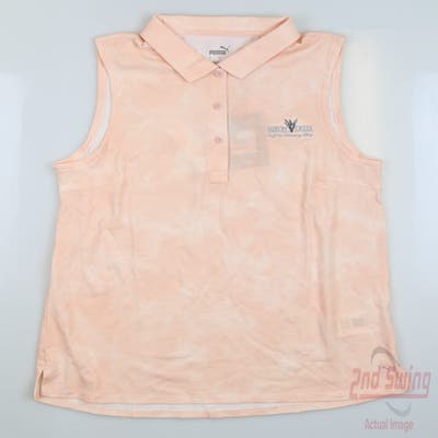 New W/ Logo Womens Puma Floral Dye Sleeveless Polo Small S Orange MSRP $55