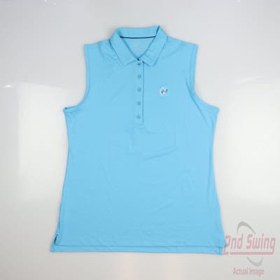 New W/ Logo Womens Peter Millar Sleeveless Golf Polo Large L Blue MSRP $79