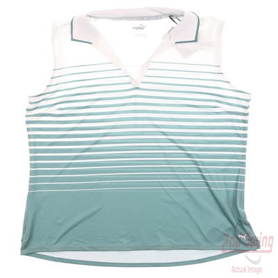 New Womens Puma Mattr Sleeveless Stripe Polo Small S Adriatic MSRP $60