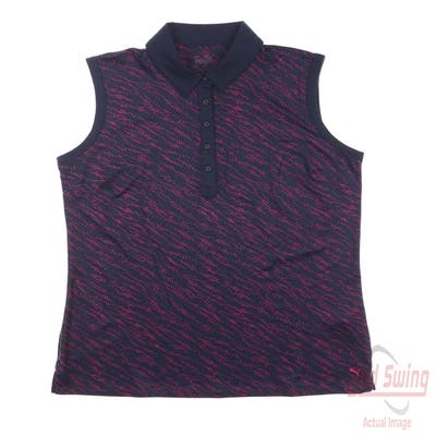 New Womens Puma Cloudspun Whitewater Sleeveless Polo Small S Navy Blazer/Orchid Shadow MSRP $60