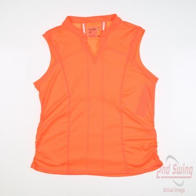 New Womens Lucky In Love Golf Sleeveless Polo Small S Orange MSRP $72