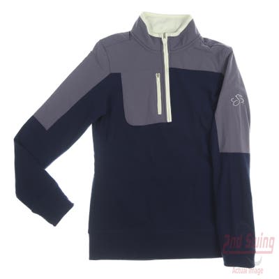 New W/ Logo Womens Straight Down Tundra 1/4 Zip Pullover Small S Blue MSRP $118