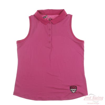 New W/ Logo Womens Under Armour Sleeveless Polo Large L Pink MSRP $69