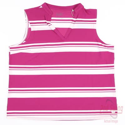 New Womens Puma Cloudspun Valley Stripe Sleeveless Polo Small S Festival Fuchsia MSRP $55 599629-05