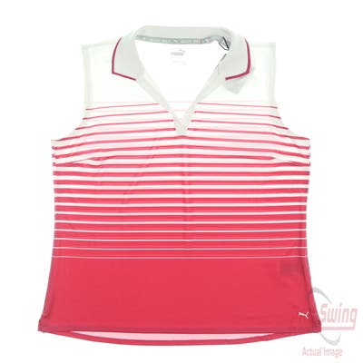 New Womens Puma MATTR Stripe Sleeveless Polo Small S Orchid Shadow MSRP $60