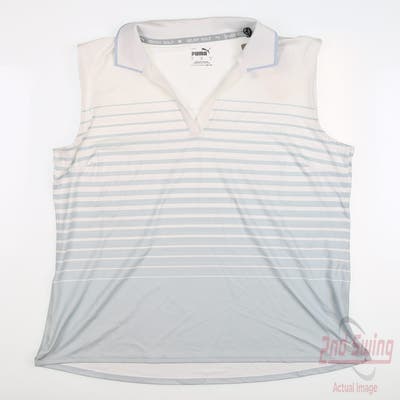 New Womens Puma Sleeveless Golf Polo Small S Multi Lucite White MSRP $65