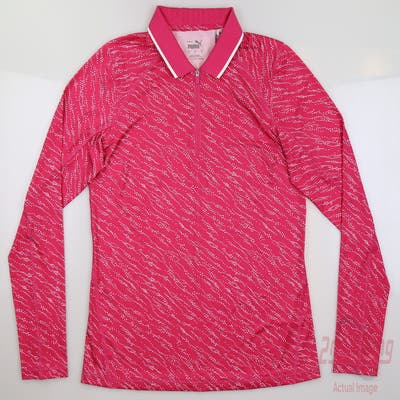 New Womens Puma Youv Whitewater Long Sleeve Polo Small S Orchid Shadow/Bright White MSRP $75
