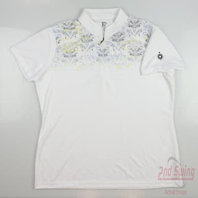 New W/ Logo Womens EP NY Zip Mock Polo Large L White MSRP $88