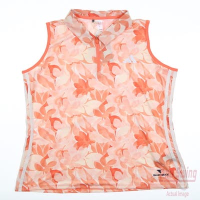 New W/ Logo Womens Adidas Floral Sleeveless Polo Large L Orange MSRP $60