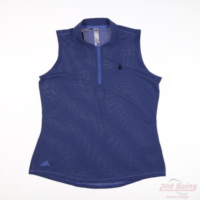 New W/ Logo Womens Adidas Sleeveless Polo Small S Blue MSRP $70