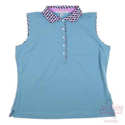 New Womens Fairway & Greene Emily Sleeveless Polo Medium M Blue MSRP $103