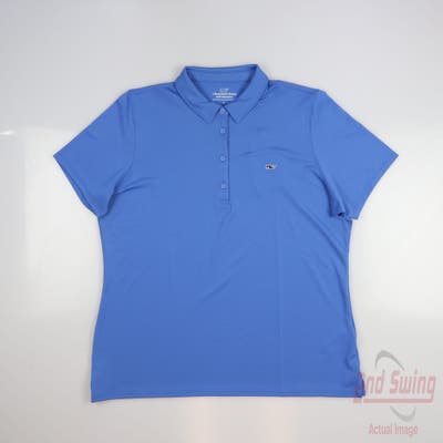 New W/ Logo Womens Vineyard Vines Polo Large L Blue MSRP $85