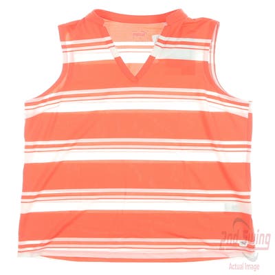 New Womens Puma Cloudspun Stripe Sleeveless Polo Small S Hot Coral MSRP $55 599629 06