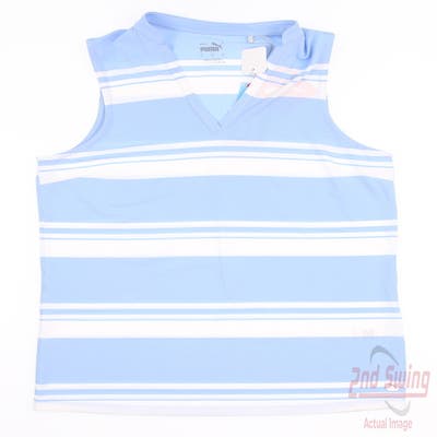 New Womens Puma Cloudspun Stripe Sleeveless Polo Small S Serenity MSRP $55 599629 07