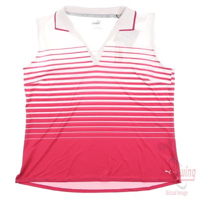 New Womens Puma Mattr Stripe Sleeveless Polo Small S Orchid Shadow MSRP $60