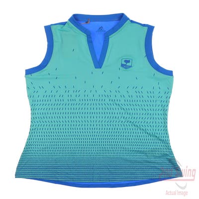 New W/ Logo Womens Adidas Sleeveless Golf Polo X-Small XS Blue Rush MSRP $60