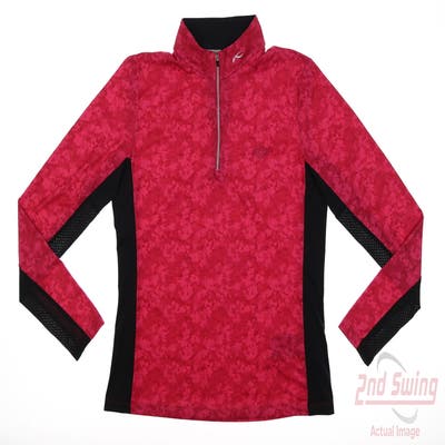 New W/ Logo Womens KJUS 1/2 Zip Pullover Large L Pink MSRP $155
