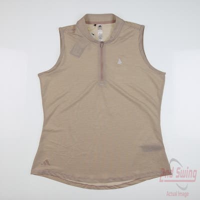 New W/ Logo Womens Adidas Sleeveless Polo X-Small XS Tan MSRP $70