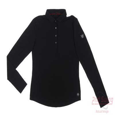 New W/ Logo Womens Greyson Long Sleeve Polo Small S Black MSRP $118