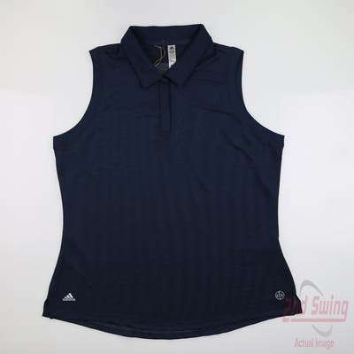 New W/ Logo Womens Adidas Sleeveless Polo Large L Navy Blue MSRP $65