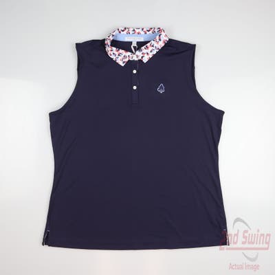 New W/ Logo Womens Fairway & Greene Dylan Sleeveless Polo X-Large XL Navy Blue MSRP $98