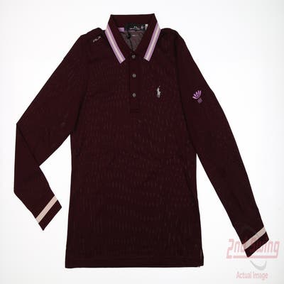 New W/ Logo Womens Ralph Lauren RLX Long Sleeve Polo Medium M Maroon MSRP $150