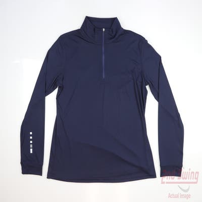 New W/ Logo Womens Straight Down 1/4 Zip Pullover X-Small XS Navy Blue MSRP $100