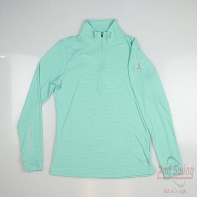 New W/ Logo Womens Straight Down 1/4 Zip Pullover Small S Green MSRP $100