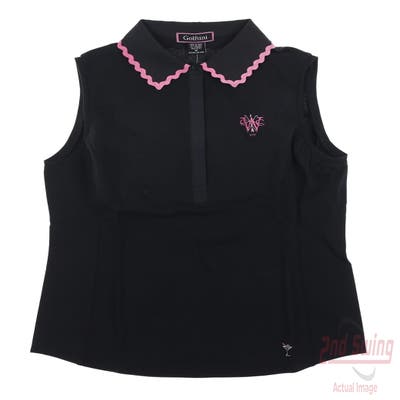 New W/ Logo Womens Golftini Golf Sleeveless Polo Large L Black MSRP $90