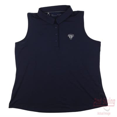 New W/ Logo Womens Under Armour Golf Sleeveless Polo Medium M Navy Blue MSRP $55