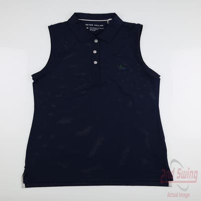 New W/ Logo Womens Peter Millar Sleeveless Polo Medium M Navy Blue MSRP $94