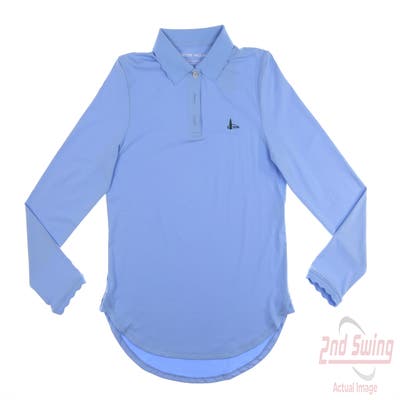 New W/ Logo Womens Peter Millar Long Sleeve Polo Large L Blue MSRP $94