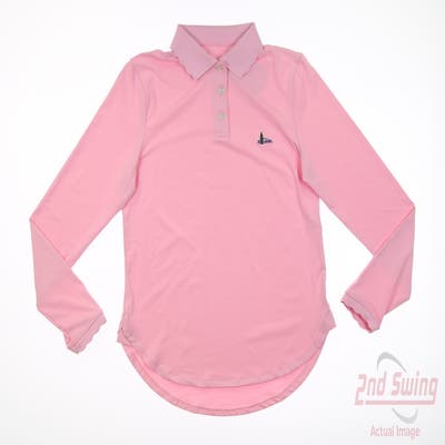 New W/ Logo Womens Peter Millar Long Sleeve Polo X-Small XS Pink MSRP $105