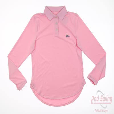 New W/ Logo Womens Peter Millar Long Sleeve Polo Large L Pink MSRP $105