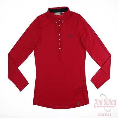 New W/ Logo Womens KJUS Long Sleeve Polo Medium M Red MSRP $139