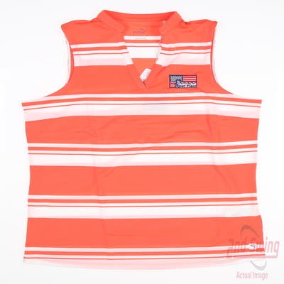 New W/ Logo Womens Puma Cloudspun Stripe Sleeveless Polo Small S Hot Coral MSRP $55