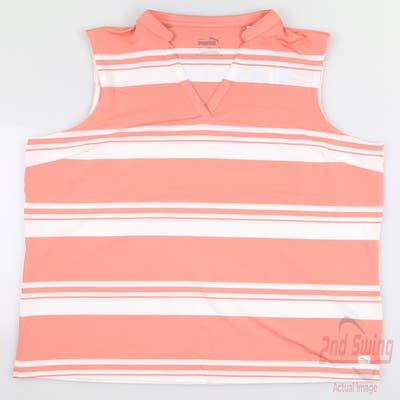 New Womens Puma Cloudspun Stripe Sleeveless Polo Small S Carnation Pink MSRP $55