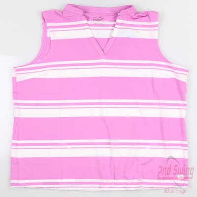 New Womens Puma Cloudspun Stripe Sleeveless Polo Small S Mauve Pop MSRP $55