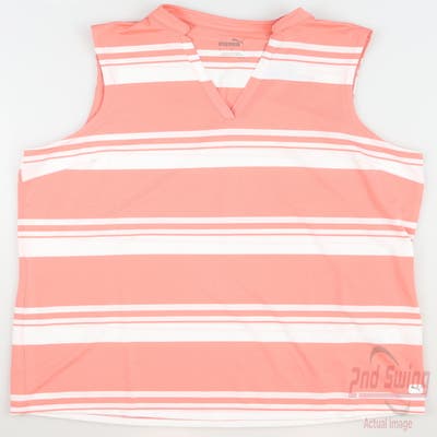 New Womens Puma Cloudspun V Stripe Sleeveless Polo Small S Carnation Pink MSRP $55