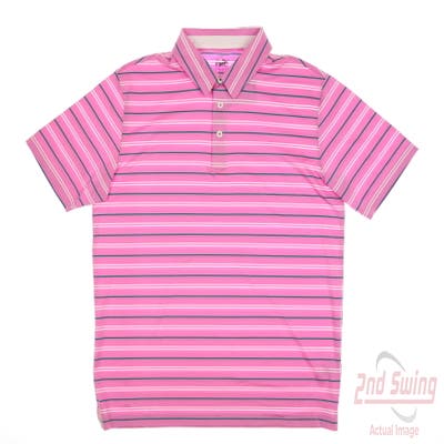 New Mens Puma Mattr Striper Polo Medium M Pink Mist/Green Lagoon MSRP $80