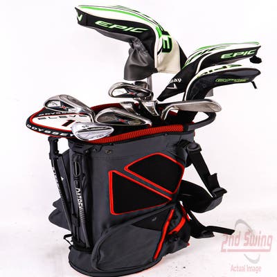Complete Set of Men's Callaway Adams Cleveland TaylorMade Golf Clubs + Datrek Stand Bag - Right Hand Stiff Flex Steel Shafts