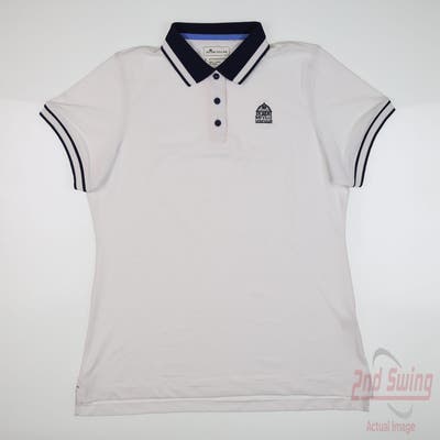 New W/ Logo Womens Peter Millar Polo Large L White MSRP $79