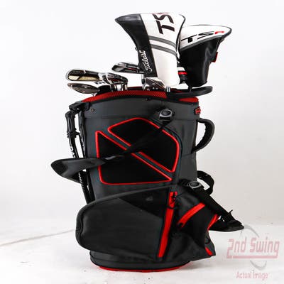 Complete Set of Men's Titleist & Nike Golf Clubs + Datrek Stand Bag - Right Hand Stiff Flex Steel Shafts