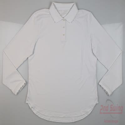 New W/ Logo Womens Peter Millar Long Sleeve Polo Large L White MSRP $120