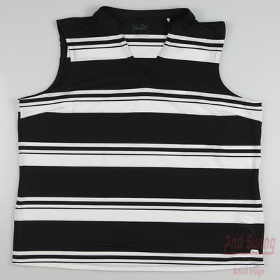 New Womens Puma Cloudspun Valley Stripe Sleeveless Polo Small S Puma Black MSRP $55