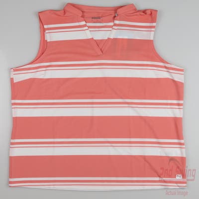 New Womens Puma Cloudspun Valley Stripe Sleeveless Polo Small S Carnation Pink MSRP $55