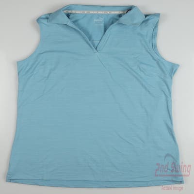 New Womens Puma Cloudspun Coast Sleeveless Polo Small S Dusty Aqua Heather MSRP $50