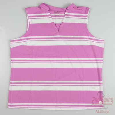 New Womens Puma Cloudspun V Stripe Sleeveless Polo Small S Mauve Pop MSRP $55