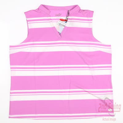 New Womens Puma Cloudspun V Stripe Sleeveless Polo Small S Mauve Pop MSRP $55